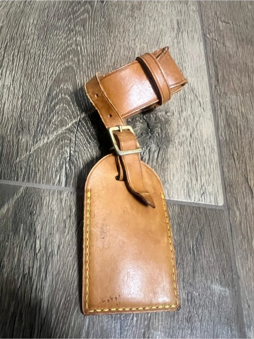 Louis Vuitton Brown/Tan Leather Luggage Tag with Buckle Strap